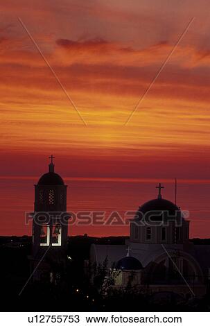 sunrise, Greece, Santorini, Greek Islands, Fira, Cyclades, Europe, Sunrise overlooking the Aegean Sea from the village of Fira on Santorini Island. View Large Photo Image Stock Image - sunrise, Greece, Santorini, Greek Islands, Fira, Cyclades, Europe, Sunrise overlooking the Aegean Sea from the village of Fira on Santorini Island.. Fotosearch