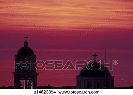 sunrise, Santorini, Greek Islands, Fira, Cyclades, Greece, Europe, Sunrise overlooking the Aegean Sea from the village of Fira on Santorini Island. View Large Photo Image Picture - sunrise, Santorini, Greek Islands, Fira, Cyclades, Greece, Europe, Sunrise overlooking the Aegean Sea from the village of Fira on Santorini Island.. Fotosearch