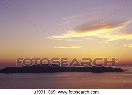 sunset, Santorini, Greek Islands, Greece, Cyclades, Europe, Sunset overlooking the Aegean Sea from Santorini Island. View Large Photo Image Stock Photo - sunset, Santorini, Greek Islands, Greece, Cyclades, Europe, Sunset overlooking the Aegean Sea from Santorini Island.. Fotosearch
