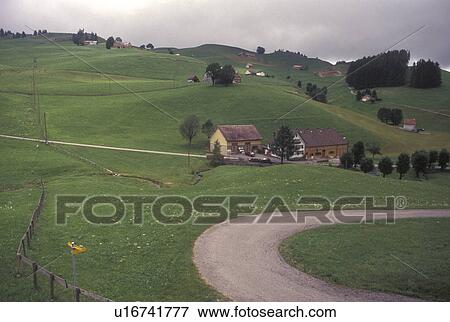 Switzerland, Appenzell, Europe, Scenic view of the hilly green grassland surrounding the farms of Appenzell. View Large Photo Image Stock Photo - Switzerland, Appenzell, Europe, Scenic view of the hilly green grassland surrounding the farms of Appenzell.. Fotosearch