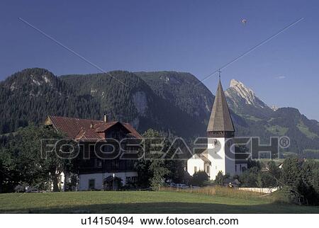 Switzerland, Berne, Bern, Church in the village of Saanen in the Bernese Oberland. View Large Photo Image Picture - Switzerland, Berne, Bern, Church in the village of Saanen in the Bernese Oberland.. Fotosearch