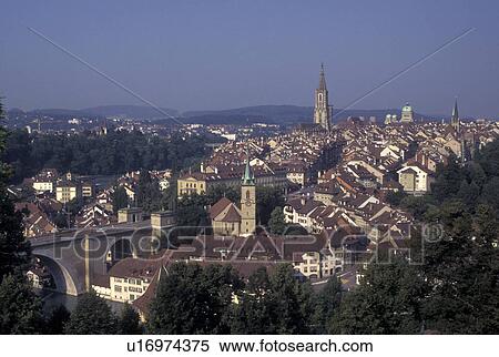 Stock Photography -  Switzerland, Berne, Bern, Scenic view of the city of Bern's Old Town.. Fotosearch