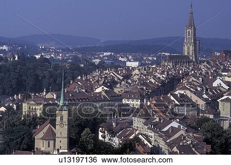 Switzerland, Berne, Bern, View of the city of Bern's Old Town. View Large Photo Image Stock Photograph - Switzerland, Berne, Bern, View of the city of Bern's Old Town.. Fotosearch