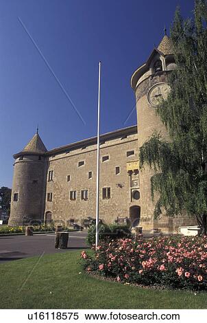 Stock Photography -  Switzerland, castle, La Cote, Vaud, 13th century Savoyard castle in the town of Morges.. Fotosearch