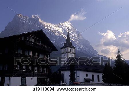 Switzerland, Eiger, Grindenwald, Berne, Bern, Bernese Alps, church, mountain, Bernese Oberland. View Large Photo Image Picture - Switzerland, Eiger, Grindenwald, Berne, Bern, Bernese Alps, church, mountain, Bernese Oberland.. Fotosearch