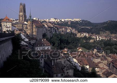 Switzerland, Fribourg, Scenic view of the city of Fribourg View Large Photo Image Stock Photo - Switzerland, Fribourg, Scenic view of the city of Fribourg . Fotosearch