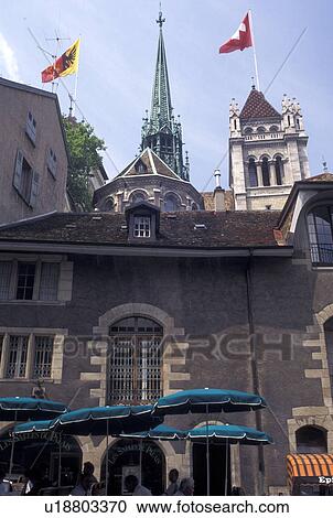 Switzerland, Geneva, Historical buildings and outdoor cafT in the old town of the city of Geneva View Large Photo Image Stock Image - Switzerland, Geneva, Historical buildings and outdoor cafT in the old town of the city of Geneva . Fotosearch