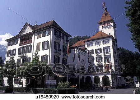 Stock Image -  Switzerland, hotel, Interlaken, Berne, Bern, Hotel Park Mattenhof in the resort town of Interlaken in the Bernese Oberland.. Fotosearch