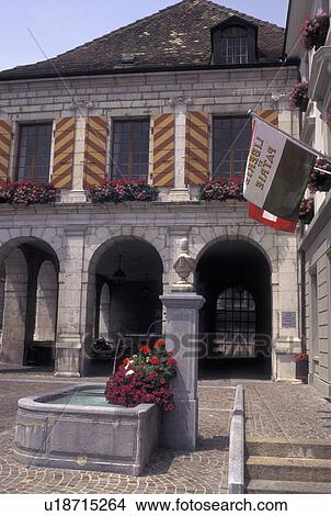 Switzerland, La Cote, Vaud, Hotel de Ville in the village of Aubonne. View Large Photo Image Picture - Switzerland, La Cote, Vaud, Hotel de Ville in the village of Aubonne.. Fotosearch