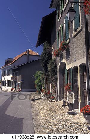 Stock Photo -  Switzerland, La Cote, Vaud, Village of St. Prex. Fotosearch