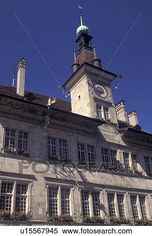 Stock Photography -  Switzerland, Lausanne, Vaud, City Hall in Place de la Palud in the city of Lausanne.. Fotosearch