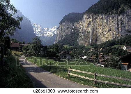 Switzerland, Lauterbrunnen, Bern, Bernese Alps, Bernese Oberland, Europe, Scenic view of the village of Lauterbrunnen in the Bernese Alps. View Large Photo Image Stock Image - Switzerland, Lauterbrunnen, Bern, Bernese Alps, Bernese Oberland, Europe, Scenic view of the village of Lauterbrunnen in the Bernese Alps.. Fotosearch