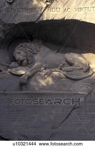 Switzerland, Luzern, Lucerne, Europe, Lowendenkmal, The Lion Monument, carved out of natural roc in 1820, outside the Gletschergarten (Glacier Garden) in Luzern. View Large Photo Image Picture - Switzerland, Luzern, Lucerne, Europe, Lowendenkmal, The Lion Monument, carved out of natural roc in 1820, outside the Gletschergarten (Glacier Garden) in Luzern.. Fotosearch