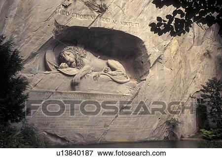 Switzerland, Luzern, Lucerne, Europe, Lowendenkmal, The Lion Monument, carved out of natural roc in 1820, outside the Gletschergarten (Glacier Garden) in Luzern. View Large Photo Image Stock Photo - Switzerland, Luzern, Lucerne, Europe, Lowendenkmal, The Lion Monument, carved out of natural roc in 1820, outside the Gletschergarten (Glacier Garden) in Luzern.. Fotosearch