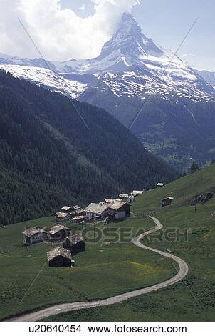 Switzerland, Matterhorn, Cervin, Valais, Alps, Findeln, Scenic view of the mountain village of Findeln above Zermatt with a view of the Matterhorn in the Swiss Alps. View Large Photo Image Picture - Switzerland, Matterhorn, Cervin, Valais, Alps, Findeln, Scenic view of the mountain village of Findeln above Zermatt with a view of the Matterhorn in the Swiss Alps.. Fotosearch