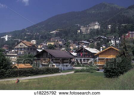 Stock Image -  Switzerland, resort, Vaud, Leysin, Scenic view of the alpine resort of Leysin in the Canton of Vaud. . Fotosearch