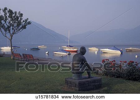 Picture -  Switzerland, Ticino, Ascona, Lakefront park along Lake Maggiore in the city of Ascona.. Fotosearch