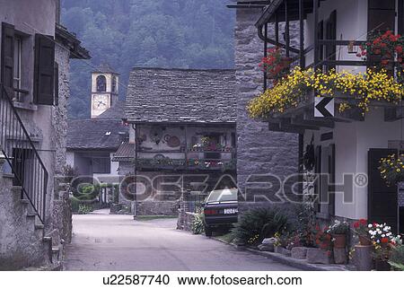 Switzerland, Ticino, Brione, Val Verzasca, The picturesque village of Brione decorated with flowers. View Large Photo Image Stock Image - Switzerland, Ticino, Brione, Val Verzasca, The picturesque village of Brione decorated with flowers.. Fotosearch