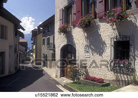 Switzerland, Vaud, Lavaux, Lake Geneva, Alps, Picturesque wine village of Rivaz in the Canton of Vaud. View Large Photo Image Stock Image - Switzerland, Vaud, Lavaux, Lake Geneva, Alps, Picturesque wine village of Rivaz in the Canton of Vaud. . Fotosearch