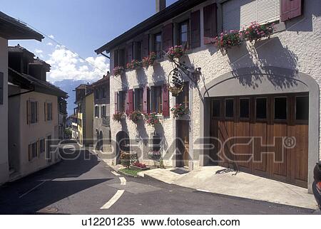 Switzerland, Vaud, Lavaux, Lake Geneva, Alps, Picturesque wine village of Rivaz in the Canton of Vaud. View Large Photo Image Stock Photography - Switzerland, Vaud, Lavaux, Lake Geneva, Alps, Picturesque wine village of Rivaz in the Canton of Vaud. . Fotosearch