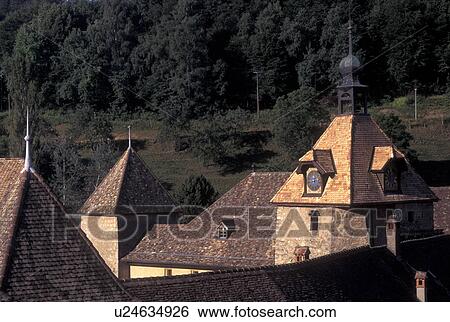 Switzerland, Vaud, Rooftops of the village of Romainmotier, View Large Photo Image Stock Photograph - Switzerland, Vaud, Rooftops of the village of Romainmotier, . Fotosearch