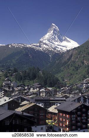 Switzerland, Zermatt, Matterhorn, Valais, Alps, Scenic view of the mountain resort village of Zermatt with a view of the Matterhorn in the Swiss Alps. View Large Photo Image Stock Photo - Switzerland, Zermatt, Matterhorn, Valais, Alps, Scenic view of the mountain resort village of Zermatt with a view of the Matterhorn in the Swiss Alps.. Fotosearch