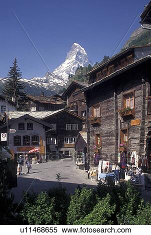 Switzerland, Zermatt, Valais, Alps, Matterhorn, Mountain resort village of Zermatt with a view of the Matterhorn in the background in the Swiss Alps. View Large Photo Image Stock Photography - Switzerland, Zermatt, Valais, Alps, Matterhorn, Mountain resort village of Zermatt with a view of the Matterhorn in the background in the Swiss Alps.. Fotosearch
