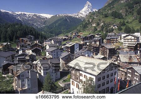 Switzerland, Zermatt, Valais, Alps, Matterhorn, Scenic view of the mountain resort village of Zermatt with a view of the Matterhorn in the Swiss Alps. View Large Photo Image Stock Photography - Switzerland, Zermatt, Valais, Alps, Matterhorn, Scenic view of the mountain resort village of Zermatt with a view of the Matterhorn in the Swiss Alps.. Fotosearch