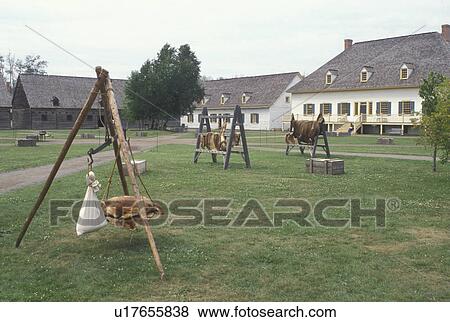 Stock Photo -  Thunder Bay, Canada, Ontario, Fur display at the Main Square at Old Fort William, Fur Trading Post, in Thunder Bay.. Fotosearch