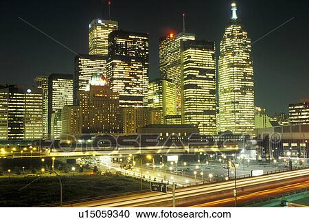 Toronto, Canada, Ontario, Skyline of downtown Toronto along Gardiner expressway in the evening. View Large Photo Image Stock Image - Toronto, Canada, Ontario, Skyline of downtown Toronto along Gardiner expressway in the evening. . Fotosearch
