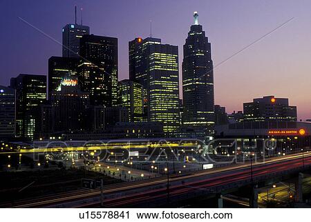 Toronto, Canada, Ontario, Skyline of downtown Toronto along Gardiner expressway in the evening. View Large Photo Image Stock Image - Toronto, Canada, Ontario, Skyline of downtown Toronto along Gardiner expressway in the evening. . Fotosearch