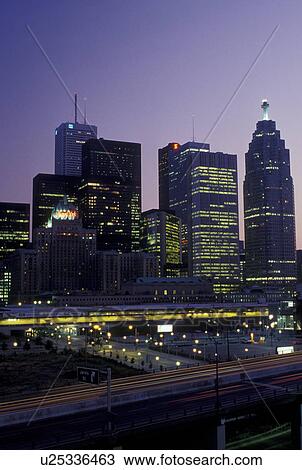 Toronto, Canada, Ontario, Skyline of downtown Toronto along Gardiner expressway in the evening. View Large Photo Image Stock Image - Toronto, Canada, Ontario, Skyline of downtown Toronto along Gardiner expressway in the evening. . Fotosearch