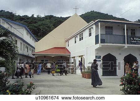 Picture -  Tortola, British Virgin Islands, Road Town, Caribbean, BVI, St. William's Catholic Church in downtown Road Town on the island of Tortola.. Fotosearch