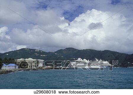 Tortola, British Virgin Islands, Road Town, Caribbean, BVI, Cruise ship docked in Road Bay of Road Town on the island of Tortola. View Large Photo Image Stock Photo - Tortola, British Virgin Islands, Road Town, Caribbean, BVI, Cruise ship docked in Road Bay of Road Town on the island of Tortola.. Fotosearch