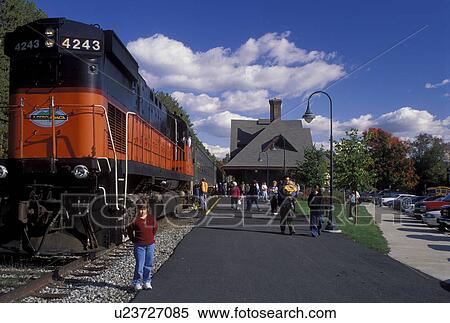 Stock Photography -  train, Saranac Lake, The Adirondacks, NY, New York, Adirondacks Scenic Railroad. Fotosearch