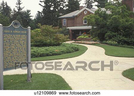 Stock Photo -  university, MSU, East Lansing, MI, Michigan, Alice B. Cowles House on the campus of Michigan State University.. Fotosearch