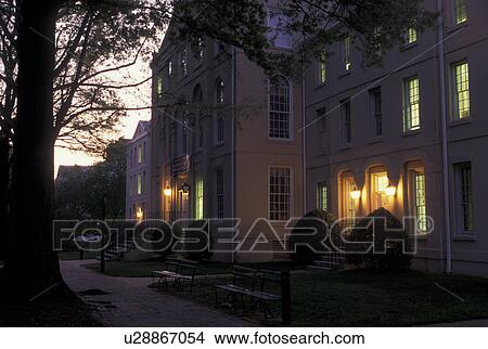 Picture -  USC, Columbia, SC, South Carolina, The Historic Horseshoe at the University of South Carolina in the evening.. Fotosearch