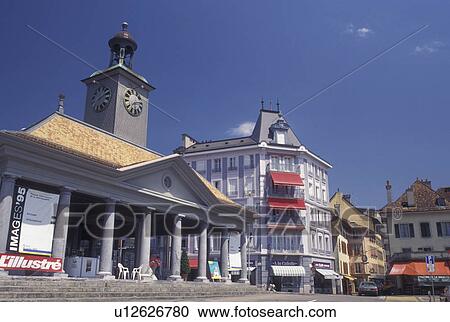 Vevey, Switzerland, Vaud, Buildings along the street in downtown Vevey in the Canton of Vaud. View Large Photo Image Stock Image - Vevey, Switzerland, Vaud, Buildings along the street in downtown Vevey in the Canton of Vaud. . Fotosearch