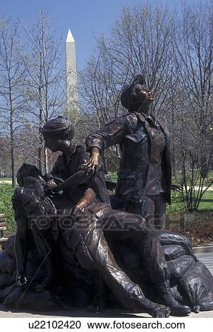 Stock Image -  Vietnam Veterans Memorial, Washington, DC, District of Columbia, Statue of 3 sevicewomen serving at Vietnam Veteran War Memorial at West Potomac Park in Washington, D. C.. Fotosearch