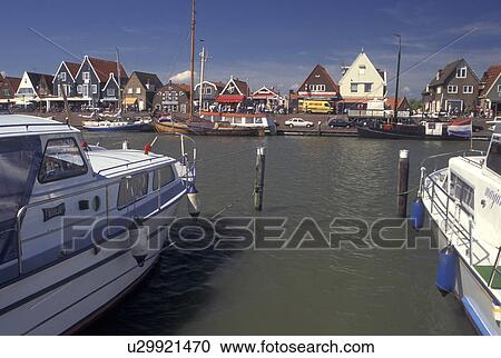Volendam, Netherlands, Holland, Noord-Holland, Europe, Boats docked in the harbor on Markermeer in the town of Volendam. View Large Photo Image Stock Image - Volendam, Netherlands, Holland, Noord-Holland, Europe, Boats docked in the harbor on Markermeer in the town of Volendam.. Fotosearch