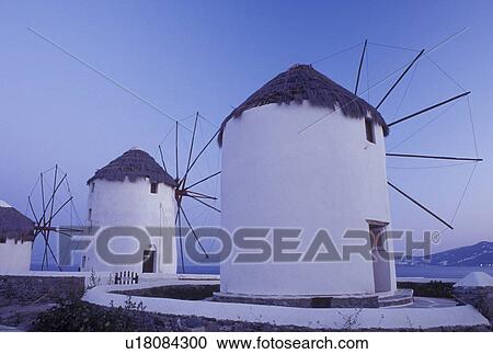 windmill, Greece, Mykonos, Greek Islands, Cyclades, Europe, Windmills on Mykonos in the early morning. View Large Photo Image Stock Image - windmill, Greece, Mykonos, Greek Islands, Cyclades, Europe, Windmills on Mykonos in the early morning.. Fotosearch