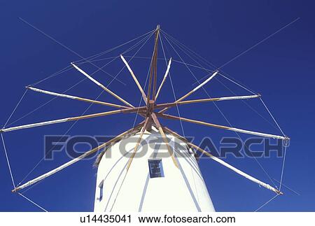 windmill, Santorini, Greek Islands, Oia, Cyclades, Greece, Europe, Old windmill against a clear blue sky in the village of Oia on Santorini Island on the Aegean Sea. View Large Photo Image Stock Image - windmill, Santorini, Greek Islands, Oia, Cyclades, Greece, Europe, Old windmill against a clear blue sky in the village of Oia on Santorini Island on the Aegean Sea.. Fotosearch