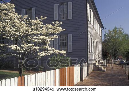 Winston-Salem, Old Salem, Moravian, NC, North Carolina, Historical home in Old Salem, a living history restoration of the Moravian Church town of Salem founded in 1766, in the spring in Winston-Salem. View Large Photo Image Stock Photography - Winston-Salem, Old Salem, Moravian, NC, North Carolina, Historical home in Old Salem, a living history restoration of the Moravian Church town of Salem founded in 1766, in the spring in Winston-Salem.. Fotosearch