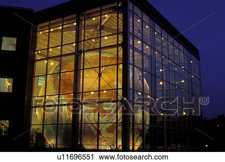 Stock Image -  Yarmouth, ME, Maine, Eartha Globe displayed at Delorme Mapping Company in the evening in Yarmouth.. Fotosearch