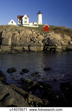 Stock Image -  York Harbor, ME, Maine, Nubble Light, Cape Neddick Light at York Harbor on the Atlantic Ocean. Fotosearch