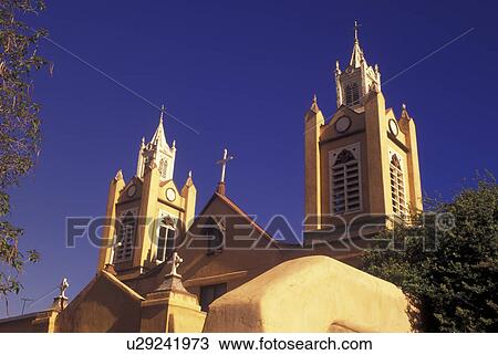 Stock Image -  Albuquerque, NM, New Mexico, Old Town, San Felipe de Neri Church. Fotosearch