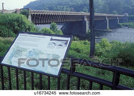 Stock Photography -  aqueduct, PA/NY, Pennsylvania, New York, Roebling's Delaware Aqueduct at the Upper Delaware Scenic & Recreational River.. Fotosearch