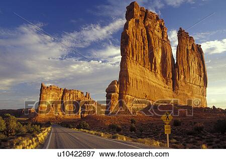 Arches National Park, Moab, UT, Utah, Scenic view of Courthouse Towers along the park road in Arches Nat'l Park in Moab. View Large Photo Image Stock Photo - Arches National Park, Moab, UT, Utah, Scenic view of Courthouse Towers along the park road in Arches Nat'l Park in Moab. . Fotosearch