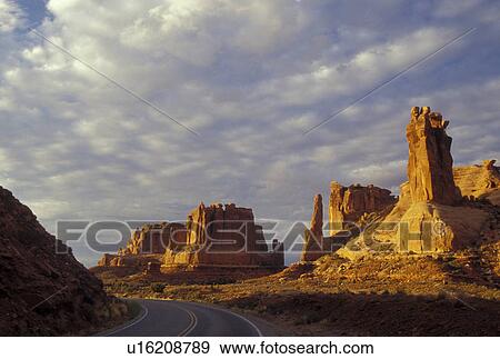 Arches National Park, Moab, UT, Utah, Scenic view of Courthouse Towers along the park road in Arches Nat'l Park in Moab. View Large Photo Image Stock Photo - Arches National Park, Moab, UT, Utah, Scenic view of Courthouse Towers along the park road in Arches Nat'l Park in Moab. . Fotosearch