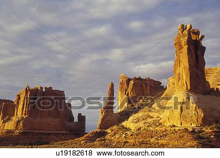 Stock Photo -  Arches National Park, Moab, UT, Utah, Scenic view of Courthouse Towers in Arches Nat'l Park in Moab. . Fotosearch